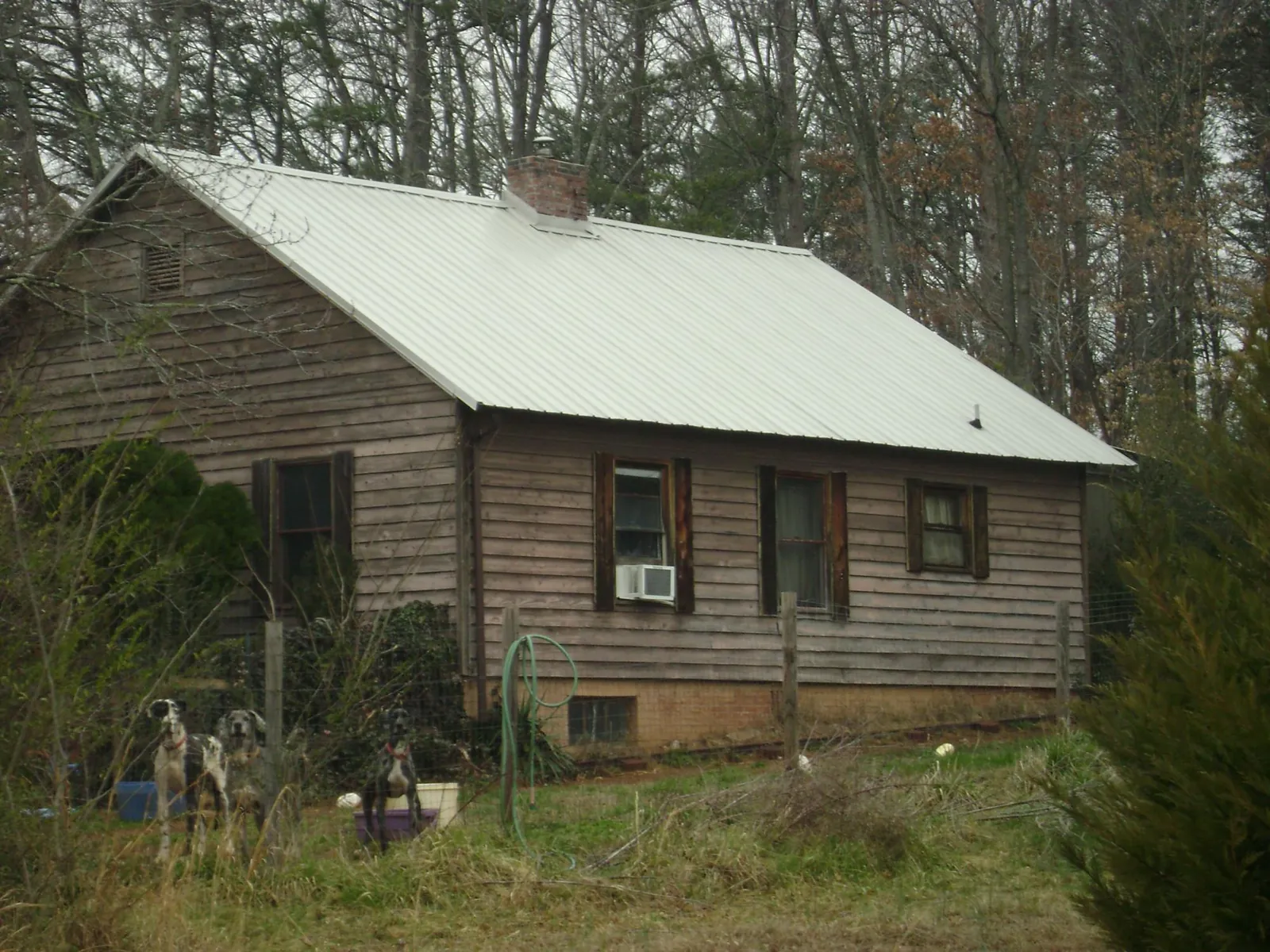 White metal roof on an old wood sided farmhouse, from a Metal Roof Installation job in Parmele